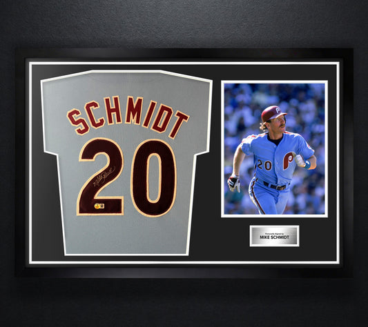 Mike Schmidt Signed Philadelphia Phillies Jersey Framed Beckett COA - Photo of frame