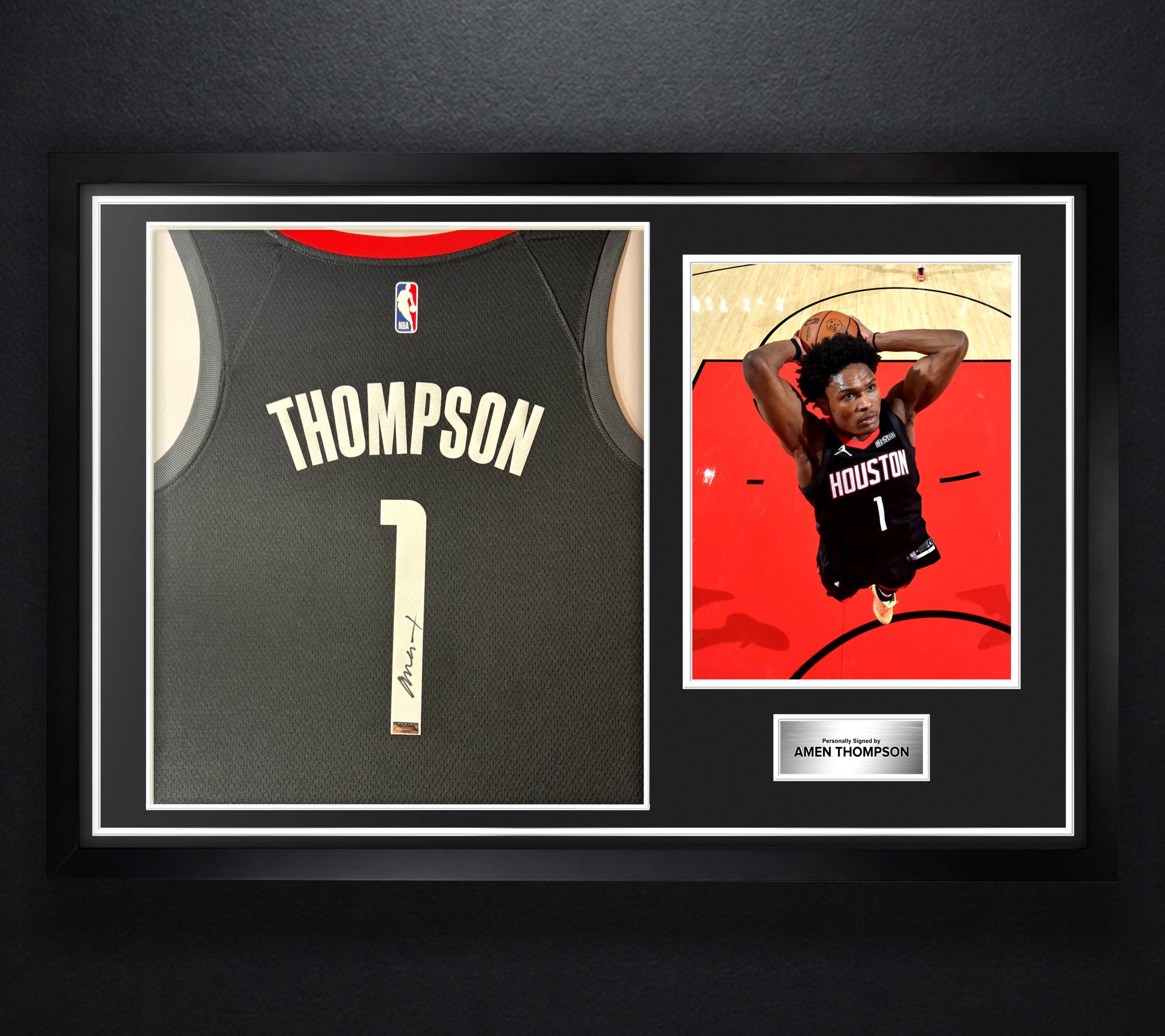 Amen Thompson Signed Houston Rockets Nike Jersey Framed Panini COA - Photo of frame