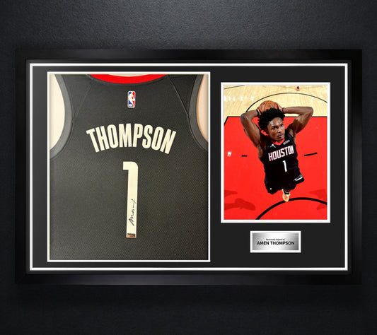 Amen Thompson Signed Houston Rockets Nike Jersey Framed Panini COA - Photo of frame