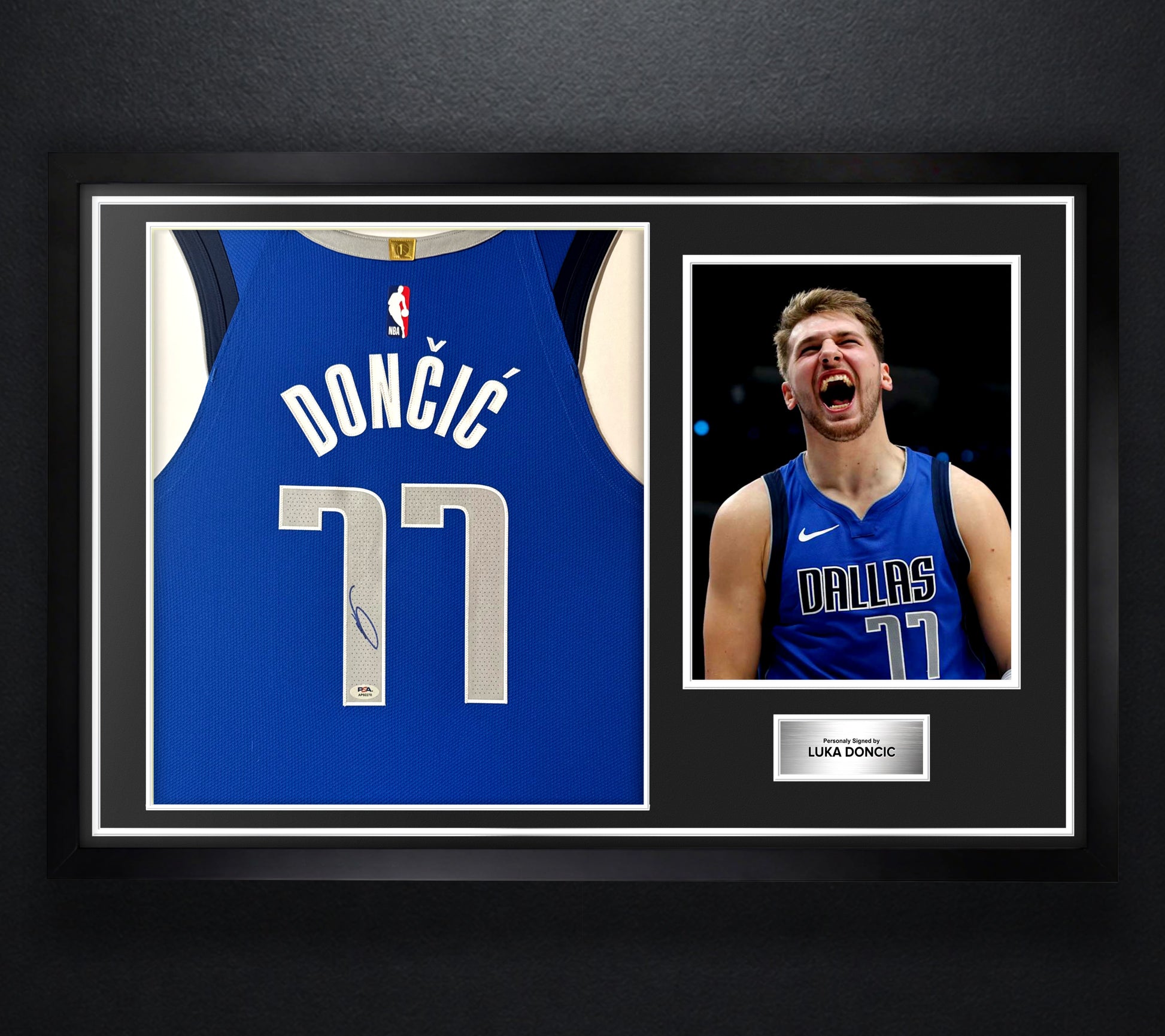 Luka Doncic Signed Dallas Mavericks Nike Jersey Framed PSA COA - Photo of frame