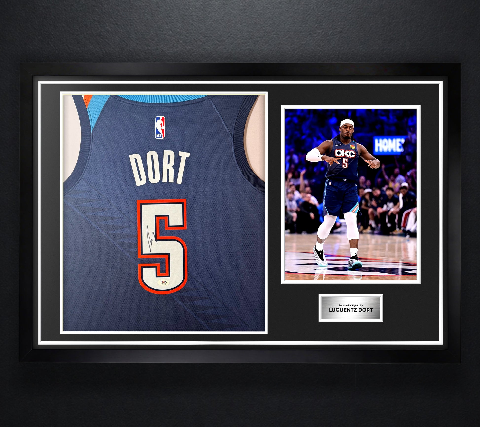 Luguentz Dort Signed Oklahoma City Thunder Nike Jersey Framed PSA COA - Photo of frame