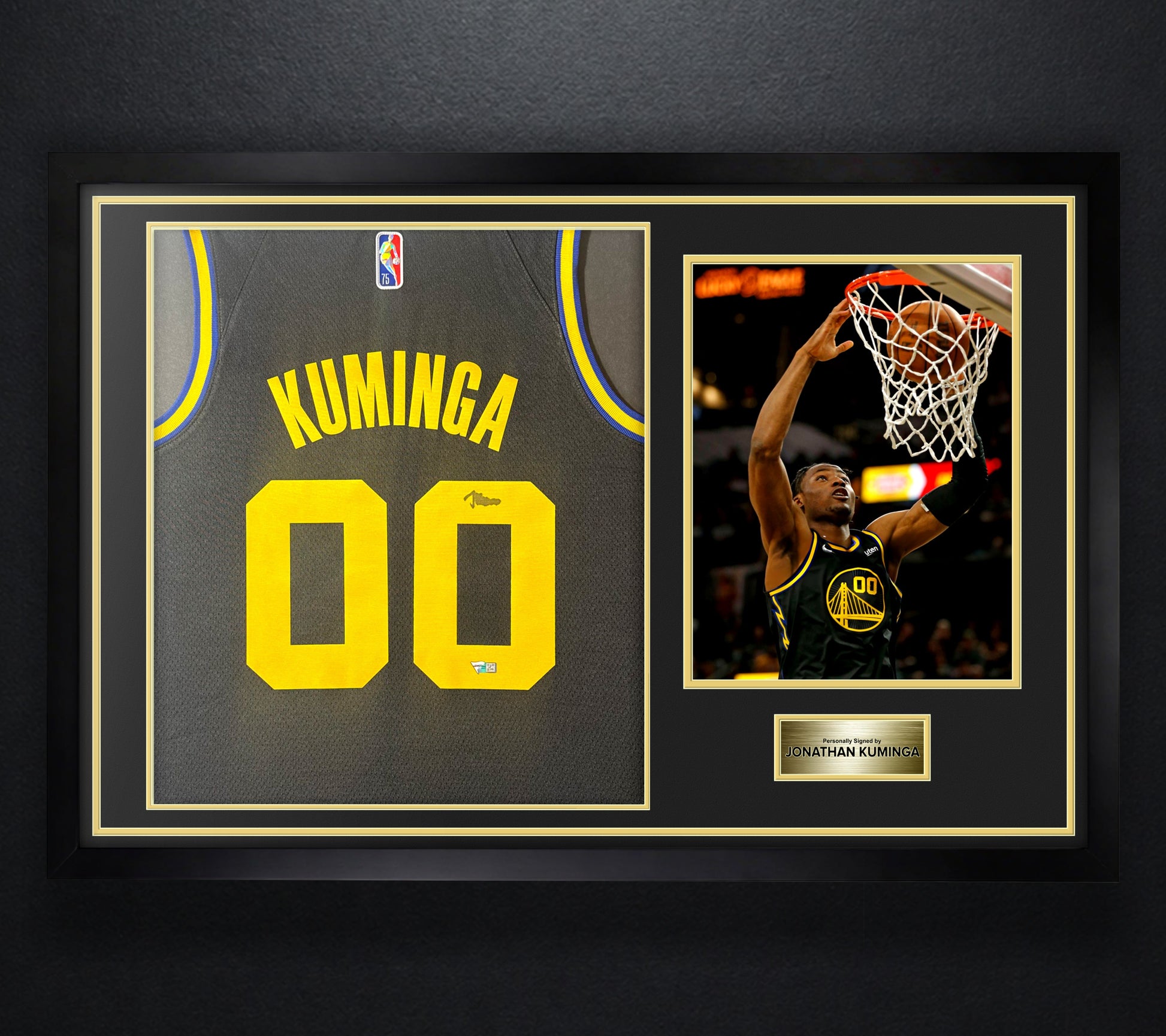 Jonathan Kuminga Signed Golden State Warriors Nike Jersey Framed Fanatics COA - Photo of frame