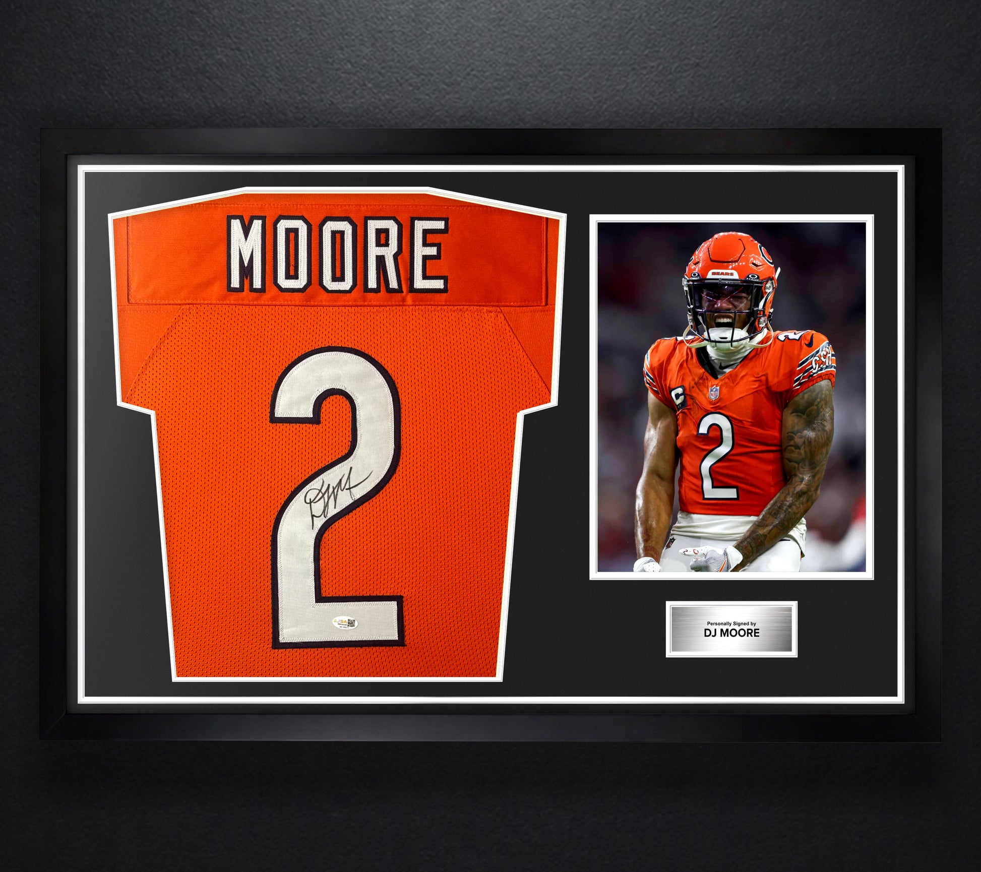 DJ Moore Signed Chicago Bears Jersey Framed JSA COA - Photo of frame
