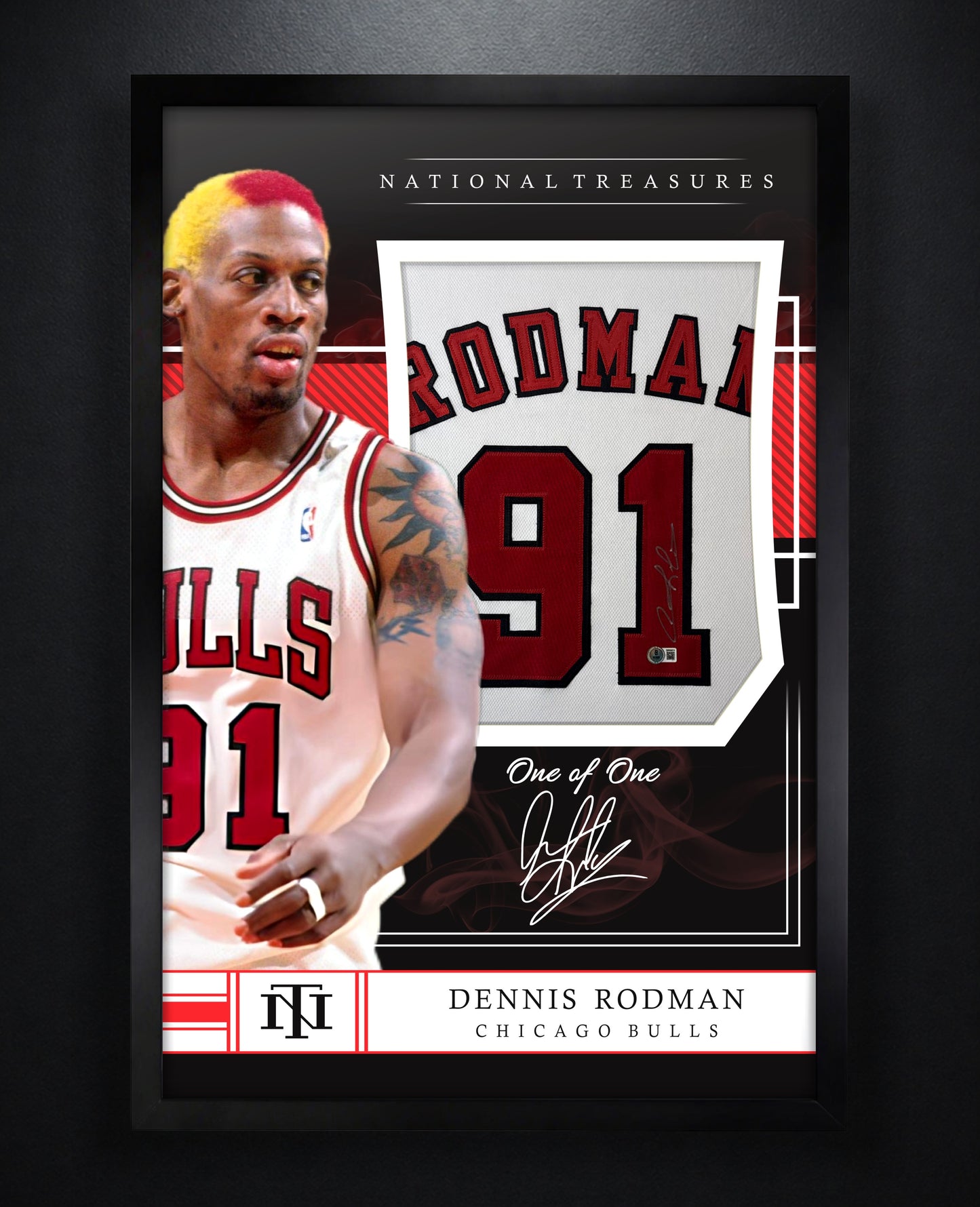 Dennis Rodman Signed Chicago Bulls Jersey Framed Beckett COA - Photo of frame