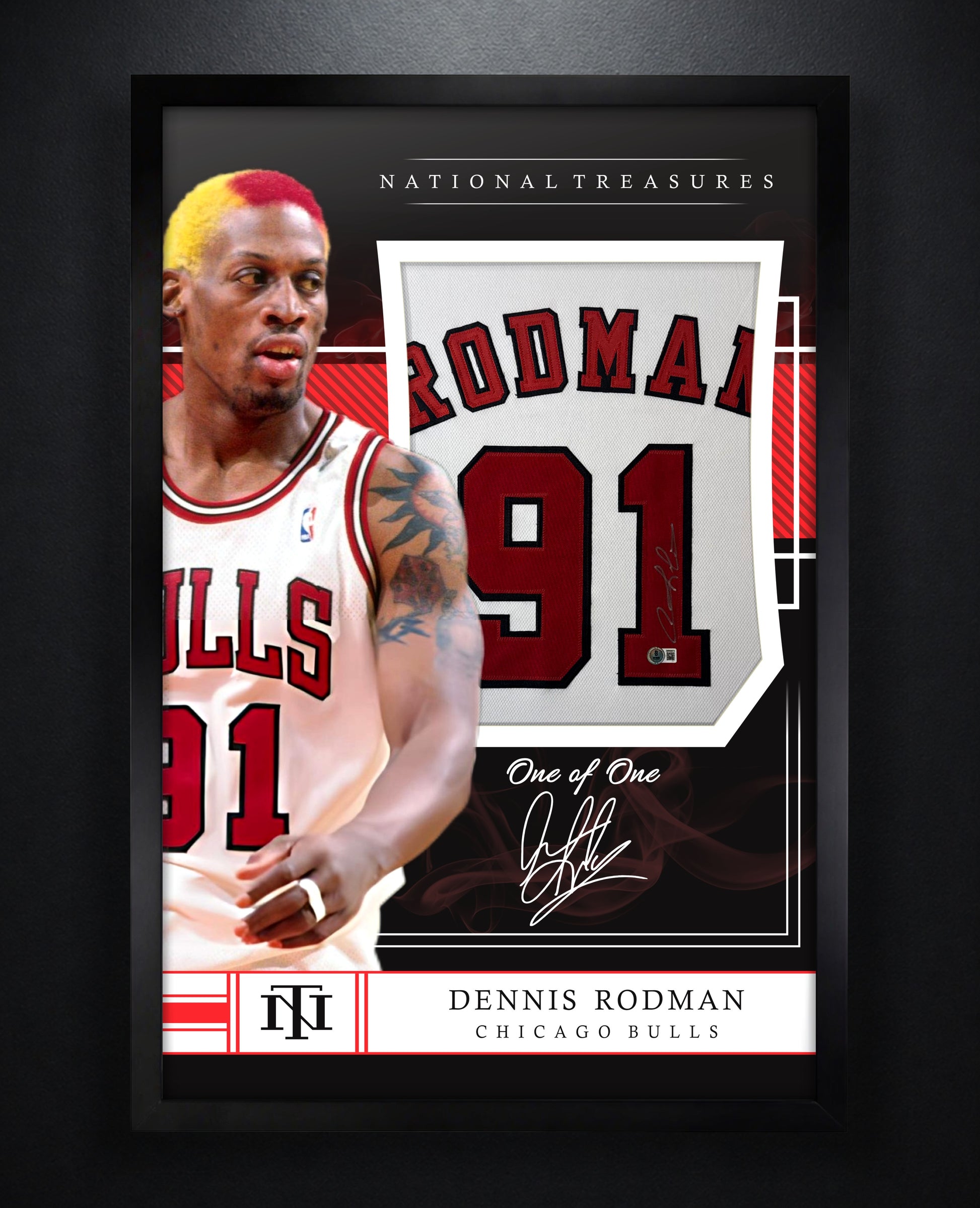 Dennis Rodman Signed Chicago Bulls Jersey Framed Beckett COA - Photo of frame