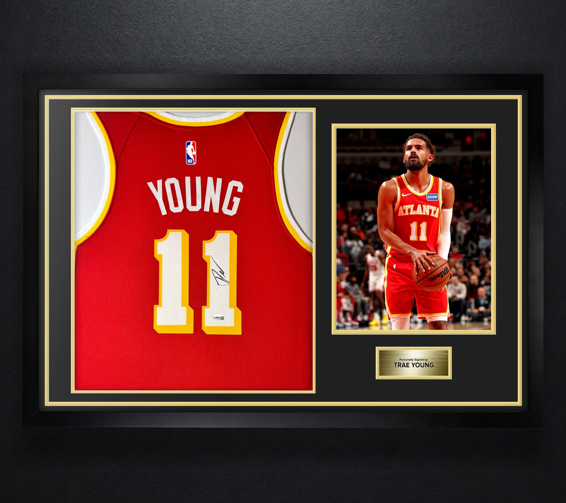 Trae Young Signed Atlanta Hawks Nike Jersey Framed JSA COA - Close up of Number