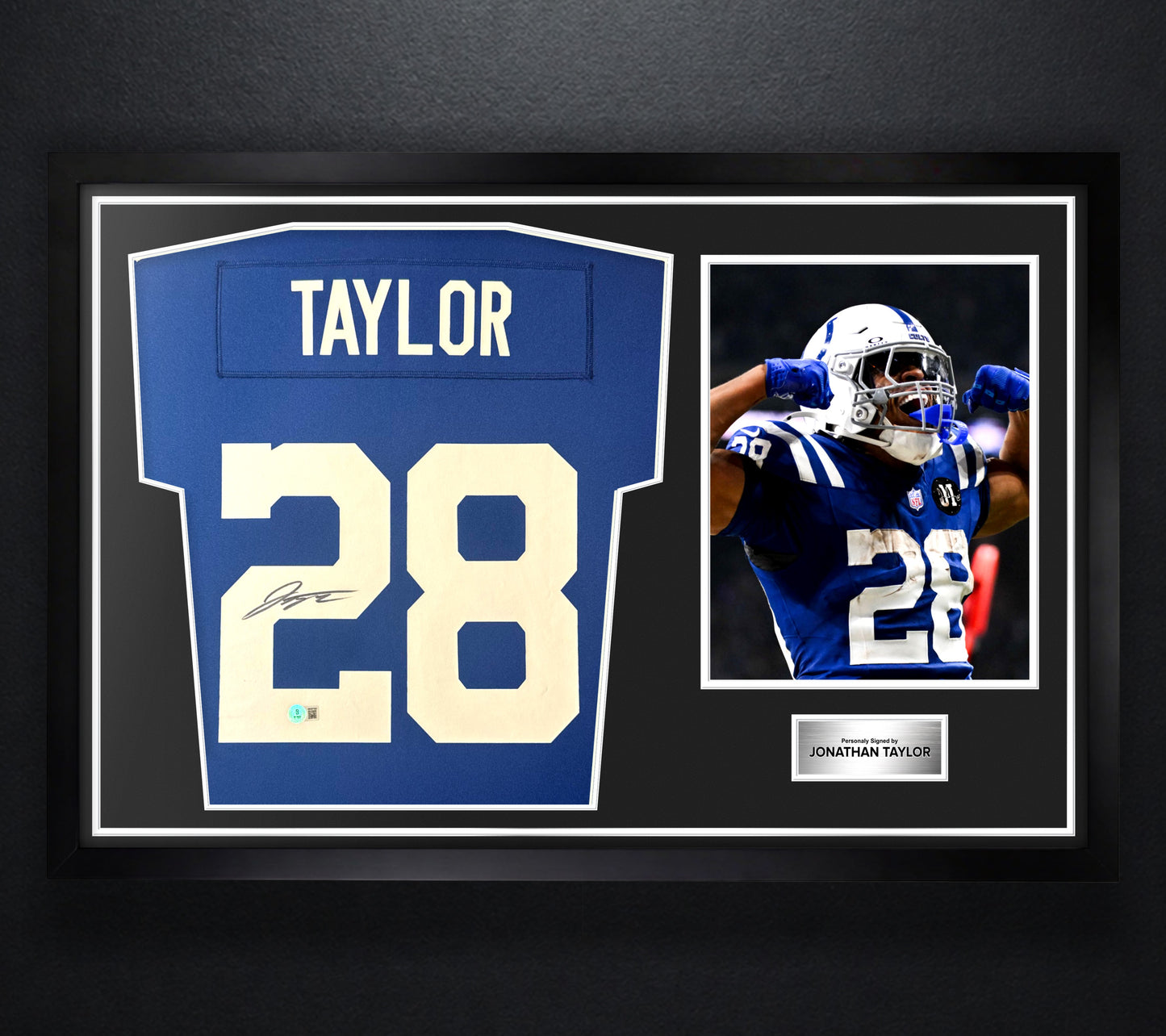 Jonathan Taylor Signed Indianapolis Colts Nike Jersey Framed Beckett COA - Photo of frame