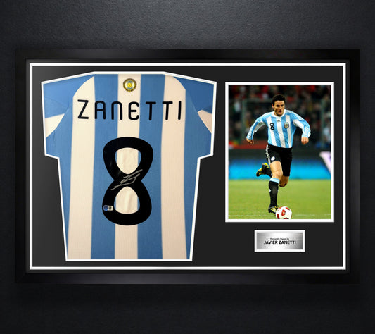 Javier Zanetti Signed Argentina Adidas Jersey Framed Beckett COA - Photo of frame