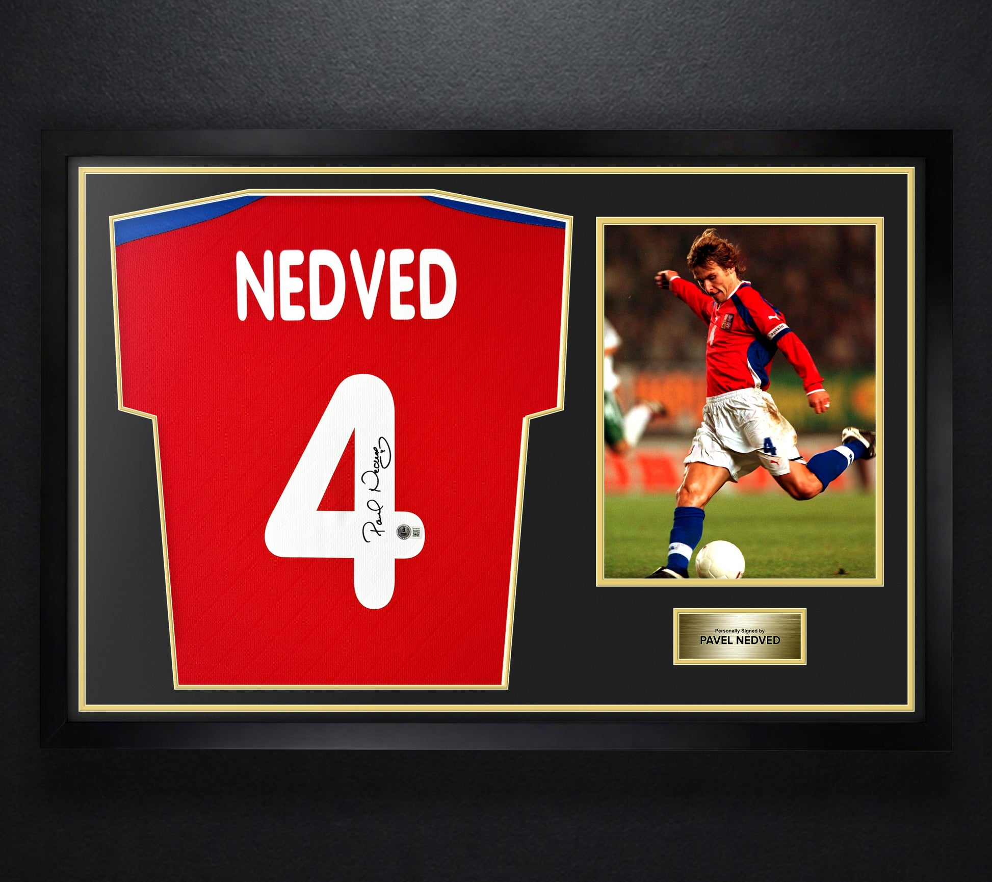 Pavel Nedved Signed Czech Republic Puma Jersey Framed Beckett COA - Photo of frame