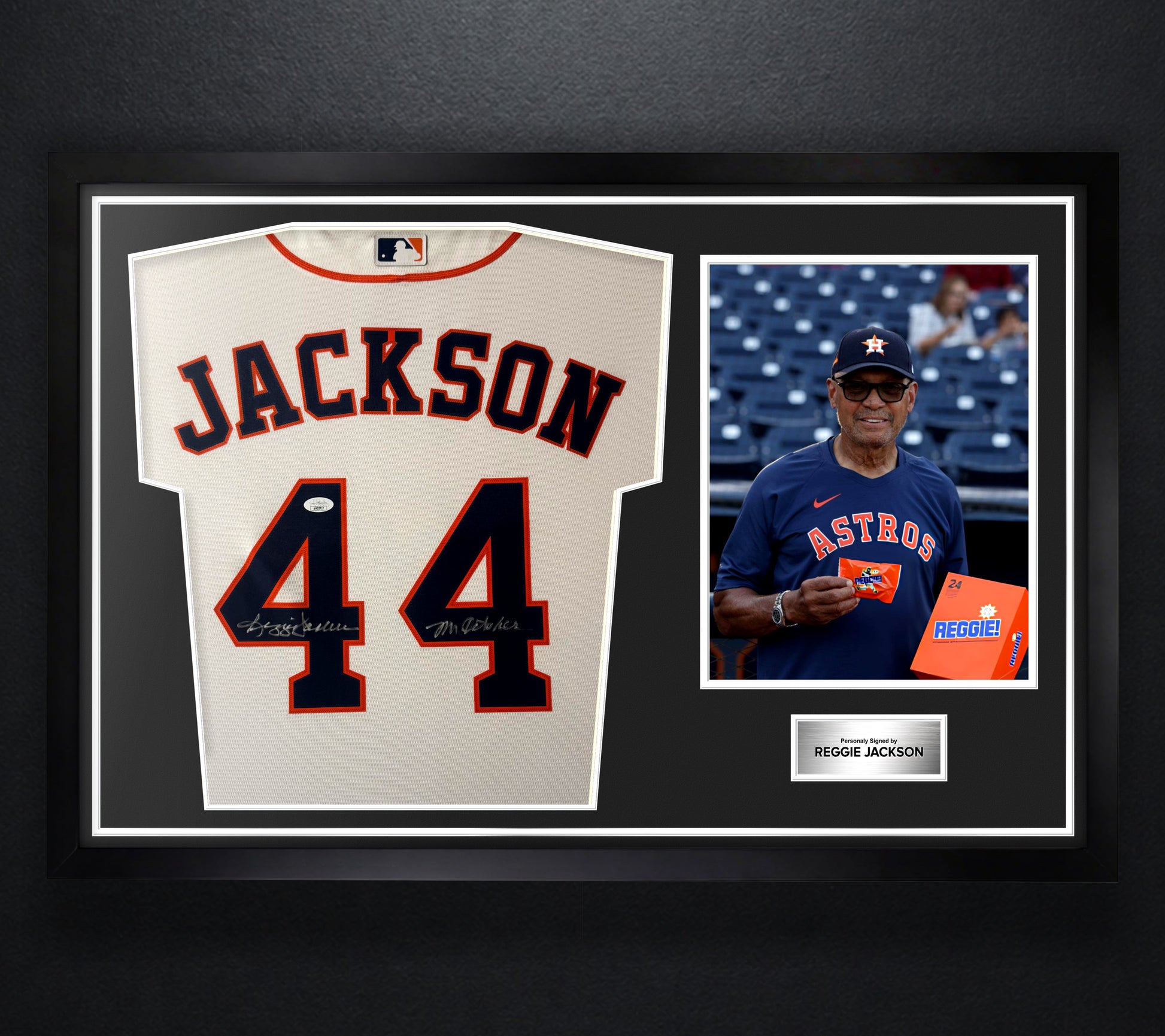 Reggie Jackson Signed Houston Astros Nike Jersey Framed JSA COA INSCRIBED - Photo of frame
