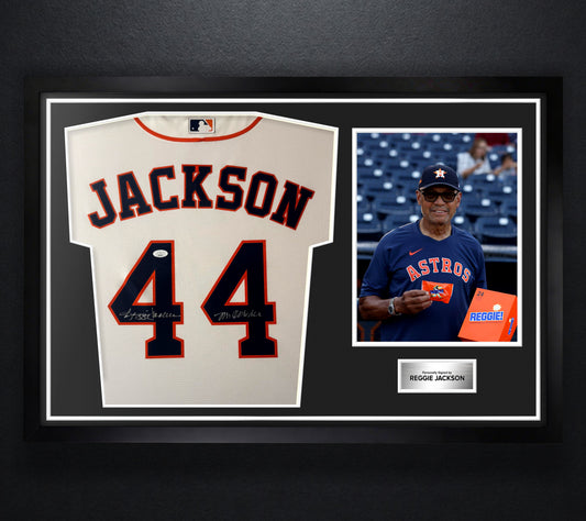 Reggie Jackson Signed Houston Astros Nike Jersey Framed JSA COA INSCRIBED - Photo of frame