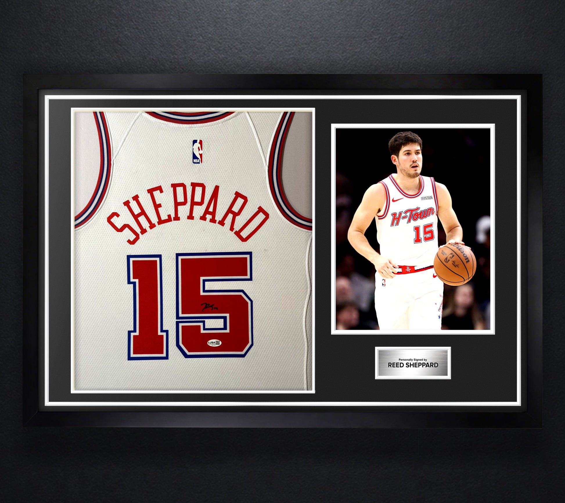 Reed Sheppard Signed Houston Rockets Nike Jersey Framed JSA COA - Photo of frame