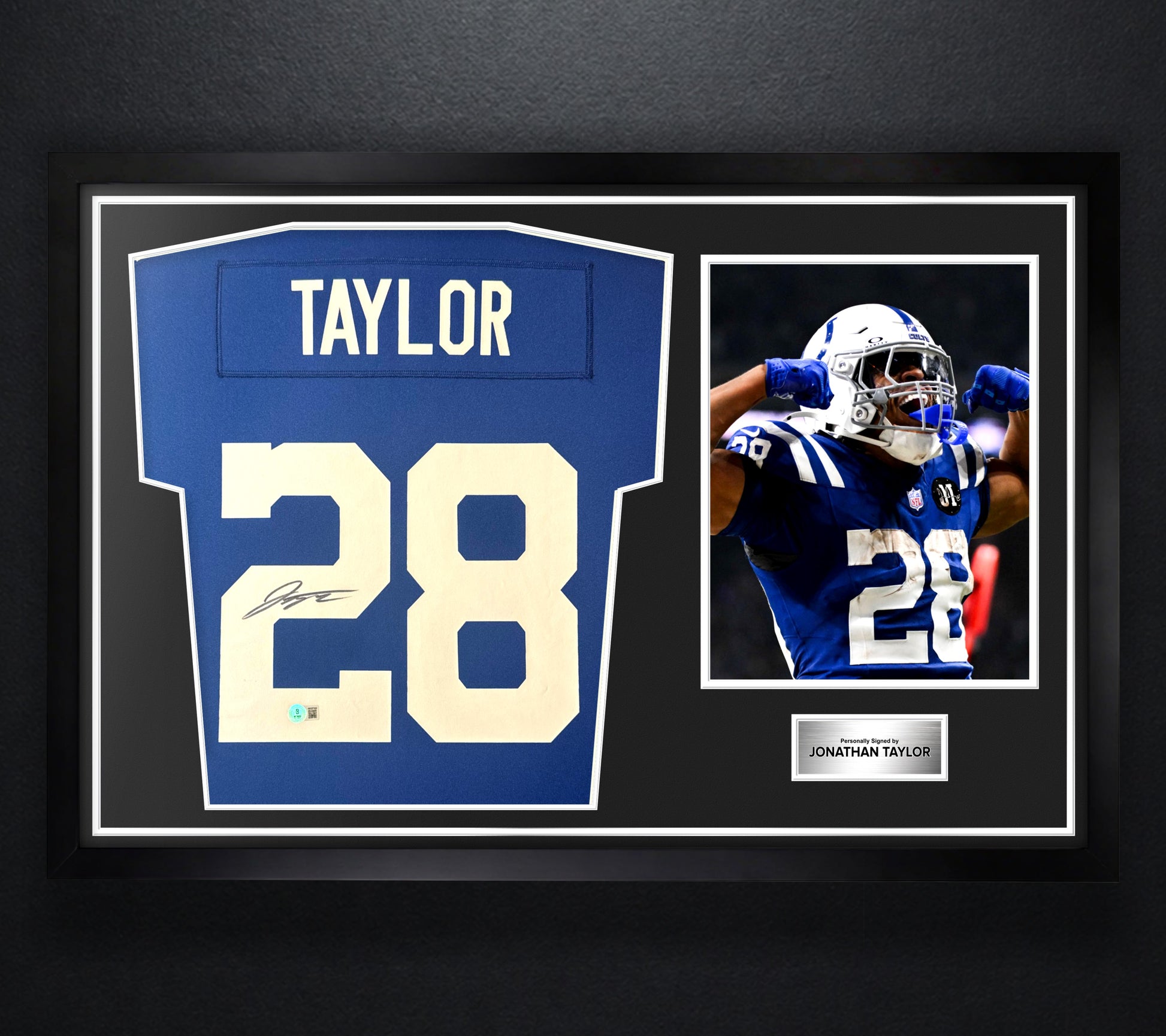 Jonathan Taylor Signed Indianapolis Colts Nike Jersey Framed Beckett COA - Photo of frame