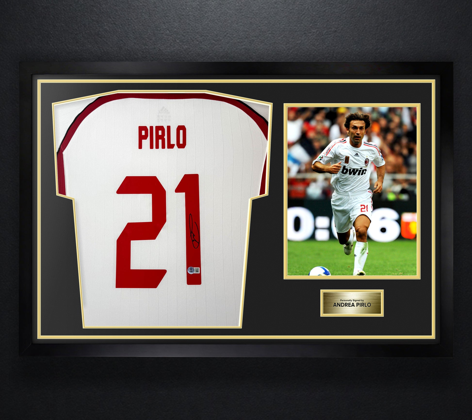 Andrea Pirlo Signed AC Milan Adidas Jersey Framed Beckett COA - Photo of frame