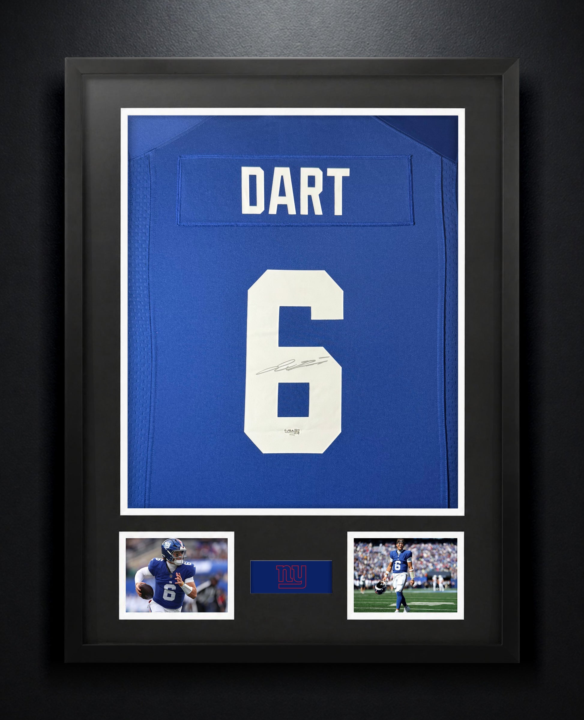 Jaxson Dart Signed New York Giants Nike Jersey Framed JSA COA - Photo of frame
