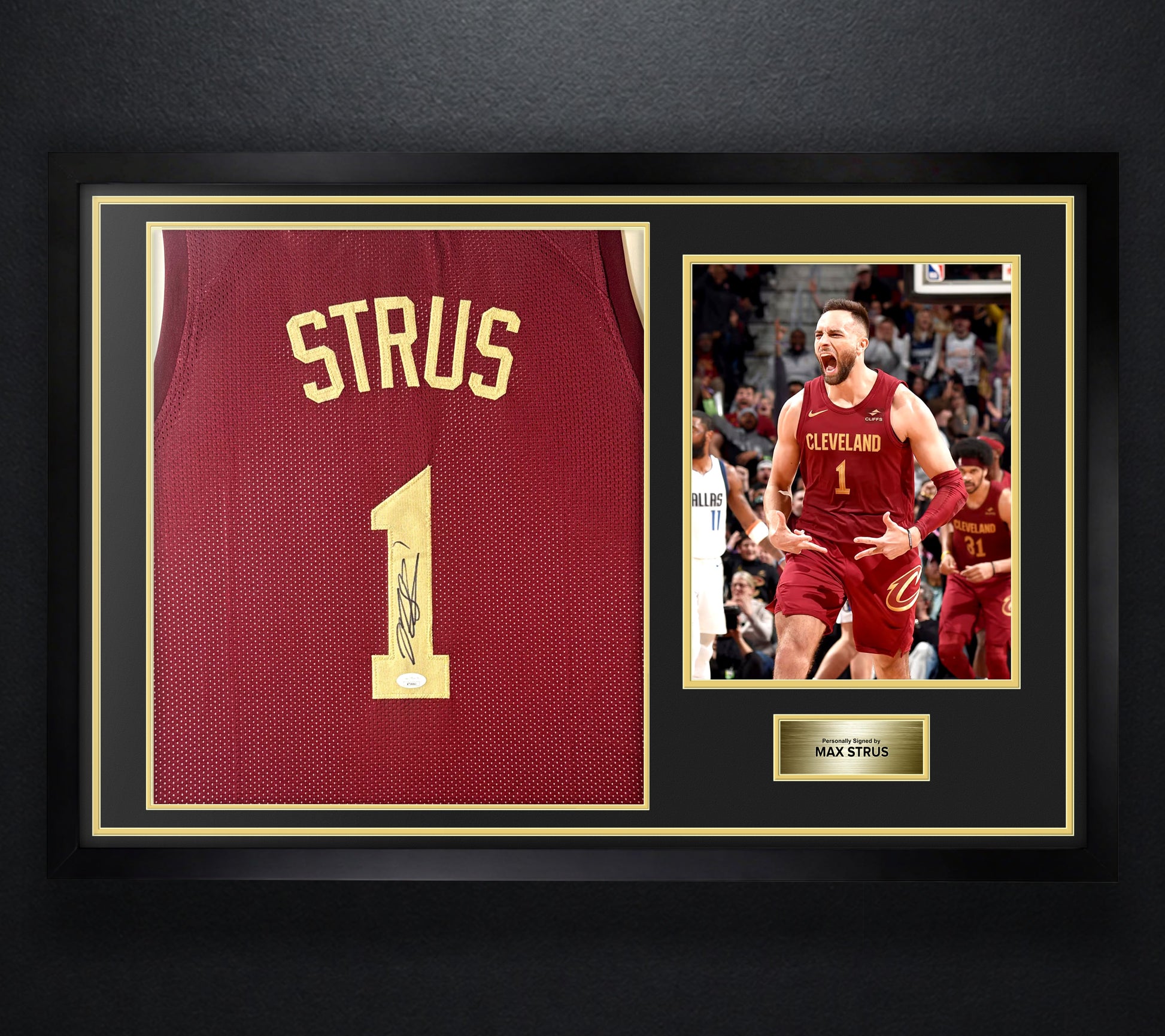 Max Strus Signed Cleveland Cavaliers Jersey Framed JSA COA - Photo of frame