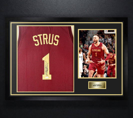 Max Strus Signed Cleveland Cavaliers Jersey Framed JSA COA - Photo of frame