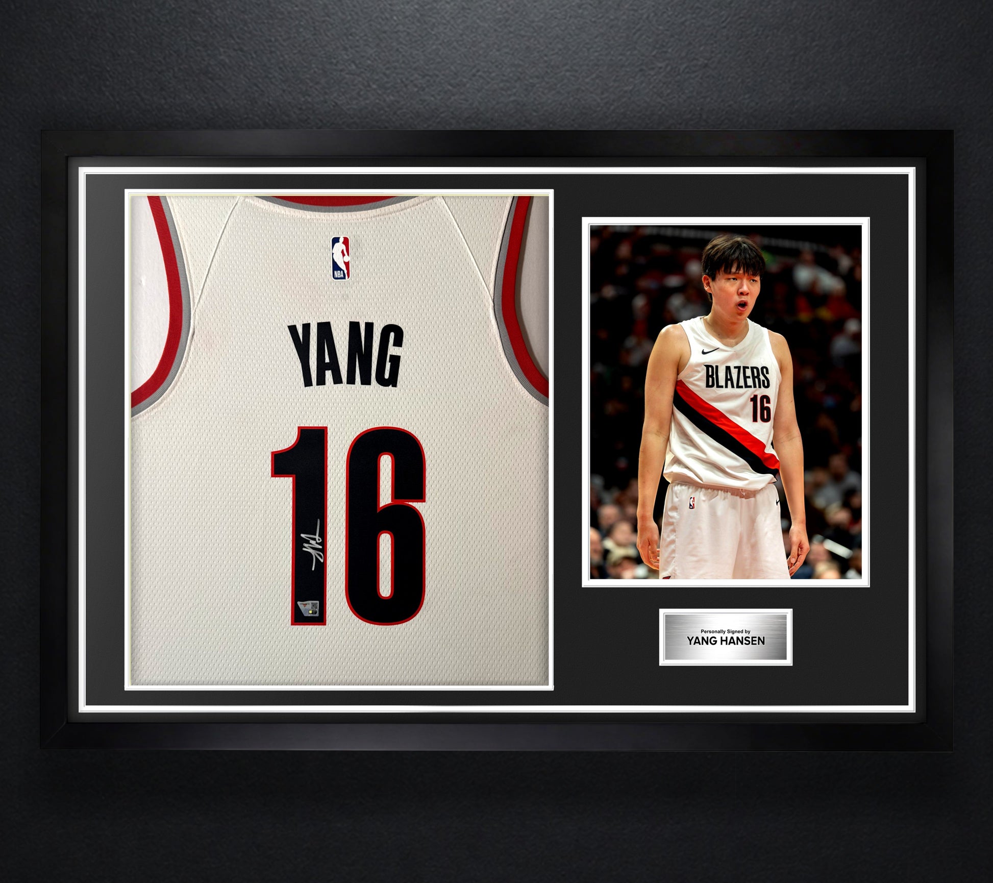 Yang Hansen Signed Portland Trail Blazers Nike Framed Fanatics COA - Photo of frame