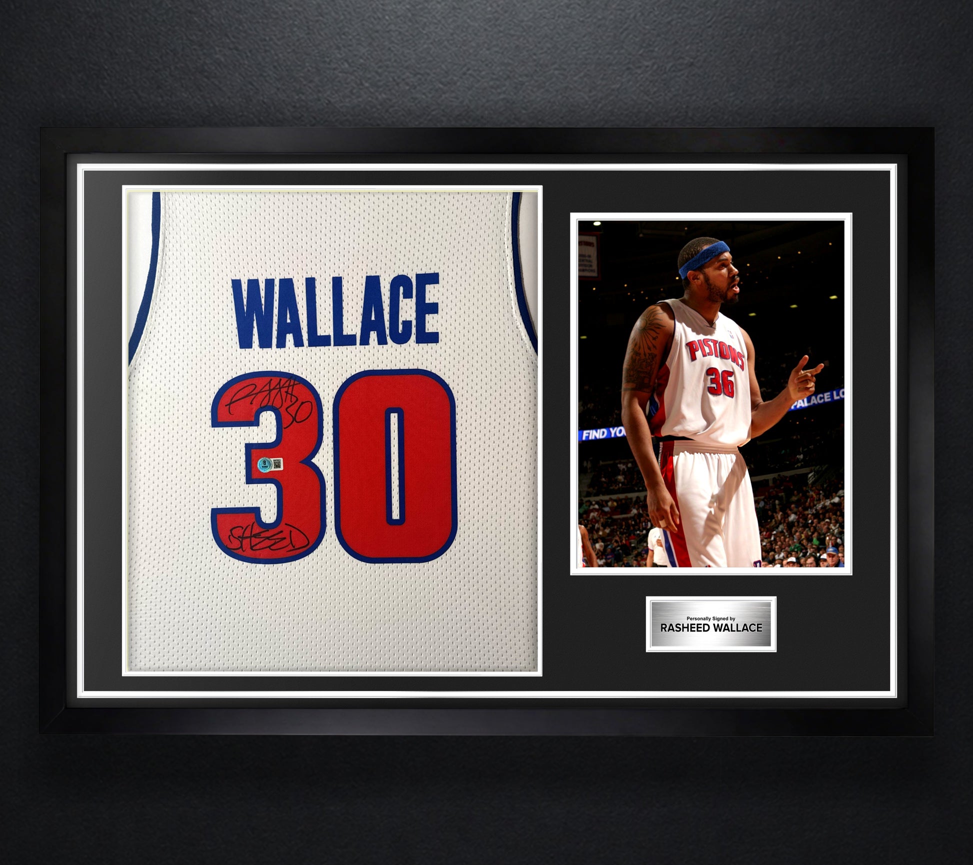 Rasheed Wallace Signed Detroit Pistons Mitchell & Ness Jersey Framed Beckett COA INSCRIBED - Photo of frame