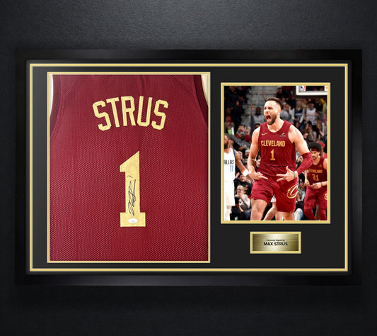Max Strus Signed Cleveland Cavaliers Jersey Framed JSA COA - Photo of frame