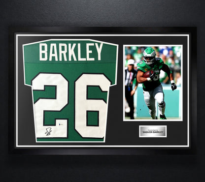 Saquon Barkley Signed Philadelphia Eagles Jersey Framed Beckett COA - Photo of frame