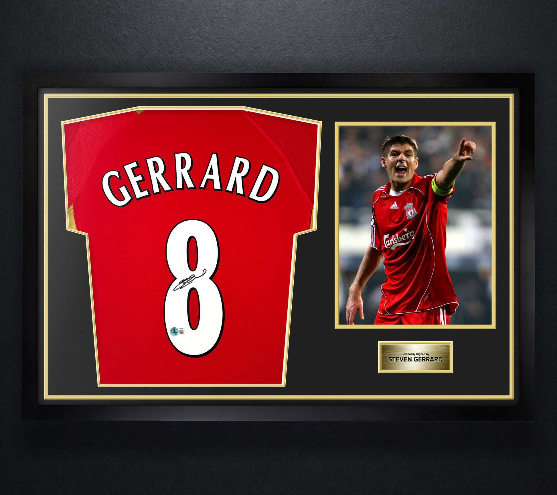 Steven Gerrard Signed Liverpool Reebok Jersey Framed Beckett COA - Photo of frame