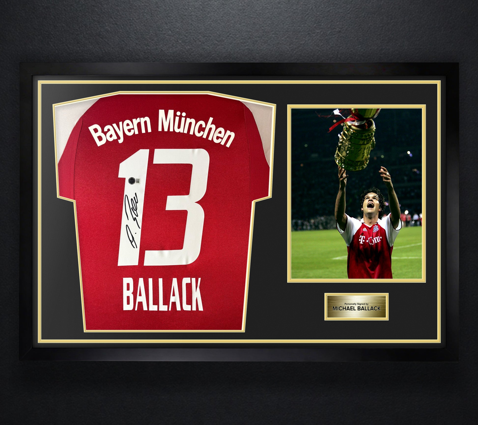 Michael Ballack Signed Bayern Munich Adidas Jersey Framed Beckett COA - Photo of frame