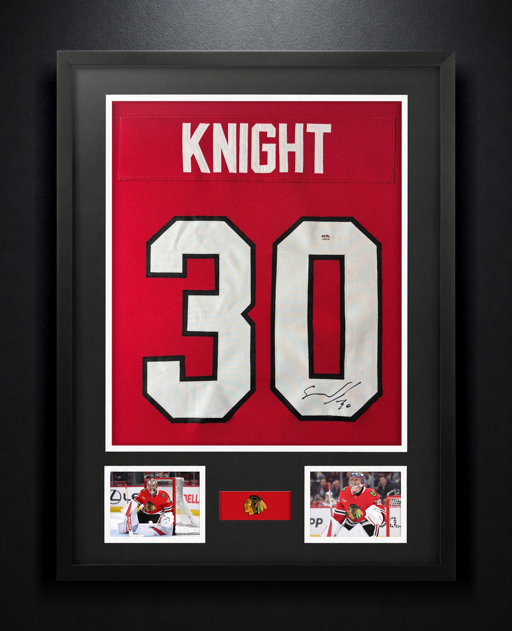 Spencer Knight Signed Chicago Blackhawks Jersey Framed PSA COA - Photo of frame