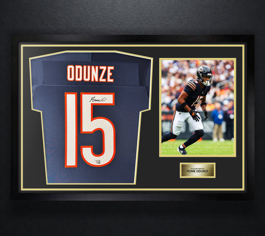 Rome Odunze Signed Chicago Bears Nike Jersey Framed Fanatics COA - Photo of frame