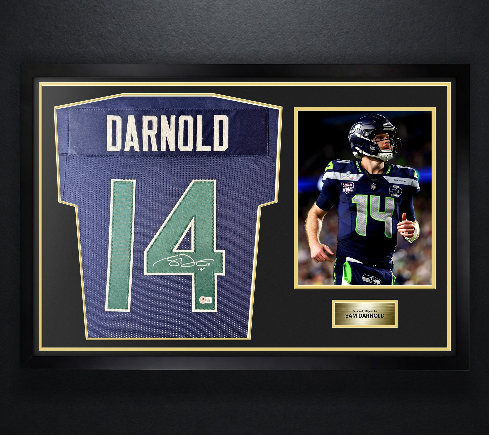 Sam Darnold Signed Seattle Seahawks Jersey Framed Beckett COA - Photo of frame