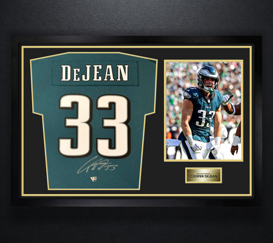 Cooper DeJean Signed Philadelphia Eagles Nike Jersey Framed Fanatics COA - Photo of frame