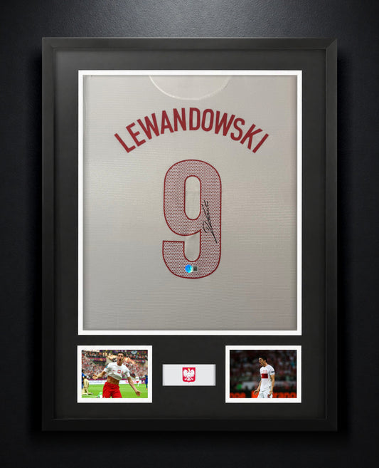 Robert Lewandowski Signed Poland Nike Jersey Framed Beckett COA - Photo of frame