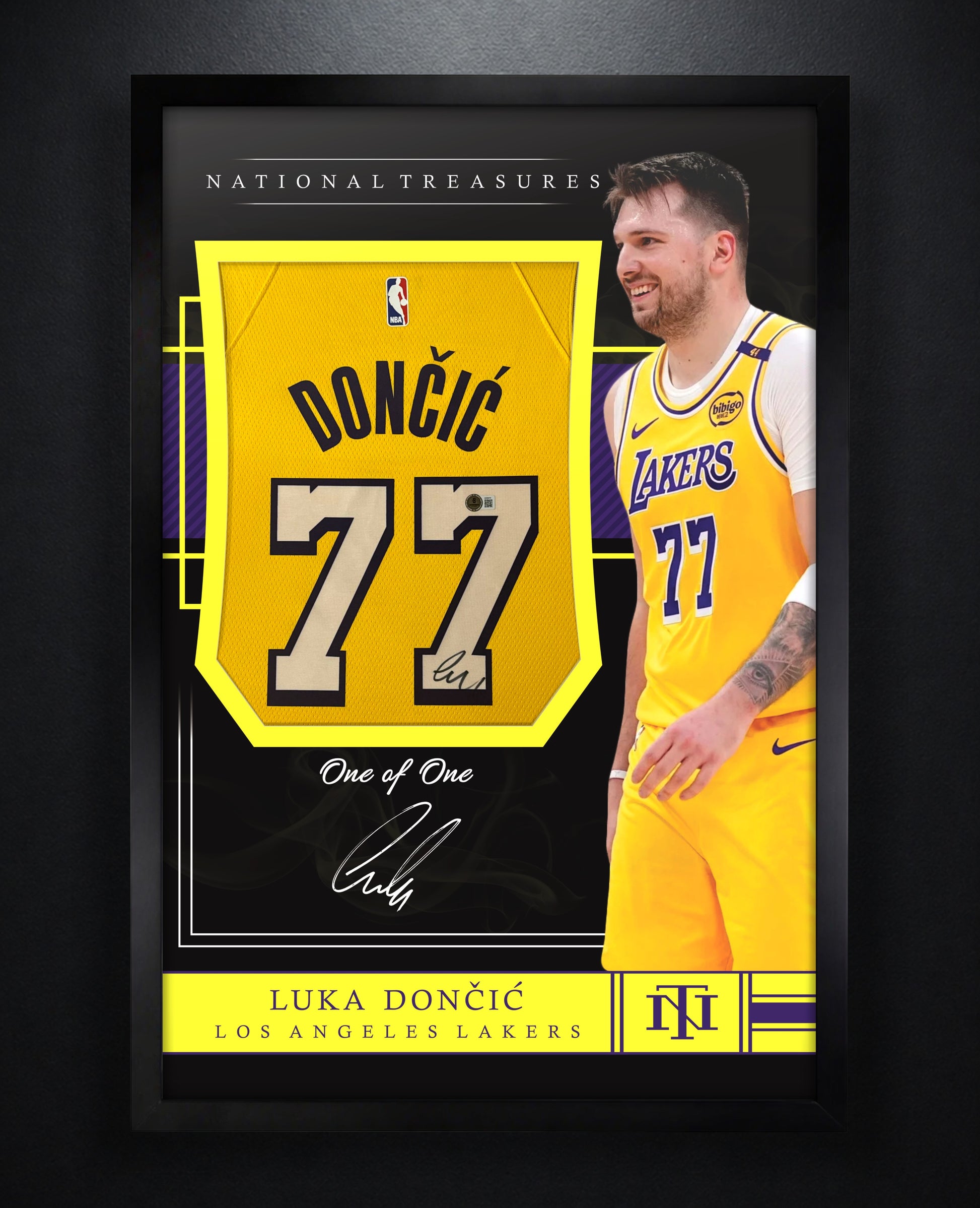Luka Doncic Signed Los Angeles Lakers Nike Jersey Framed Beckett LOA & COA - Photo of frame