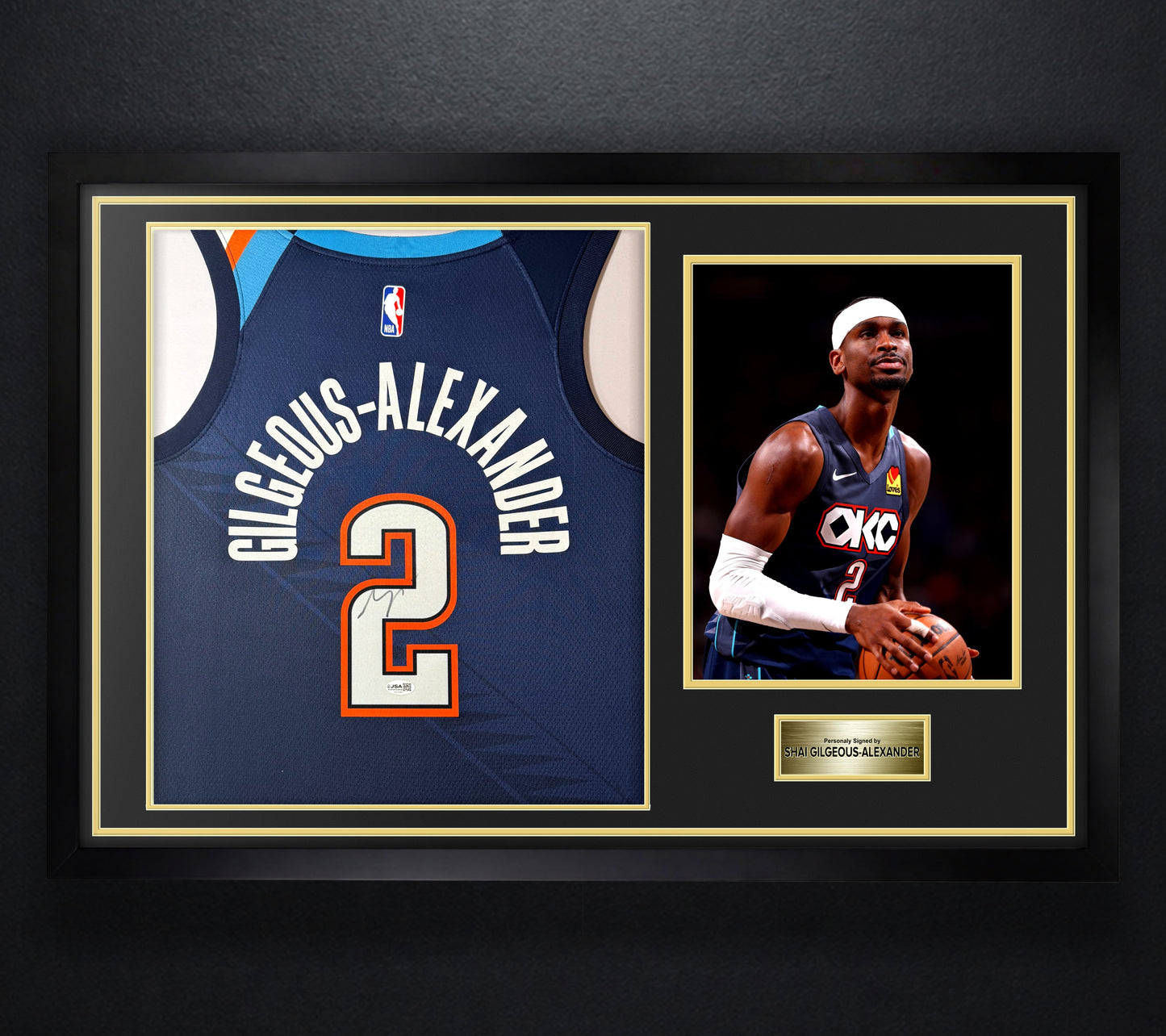 Shai Gilgeous-Alexander Signed Oklahoma City Thunder Nike Jersey Framed JSA COA - Photo of frame