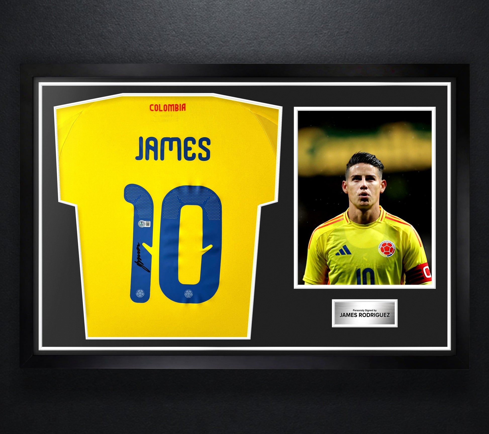 James Rodriguez Signed Colombia Adidas Jersey Framed Beckett COA - Photo of frame