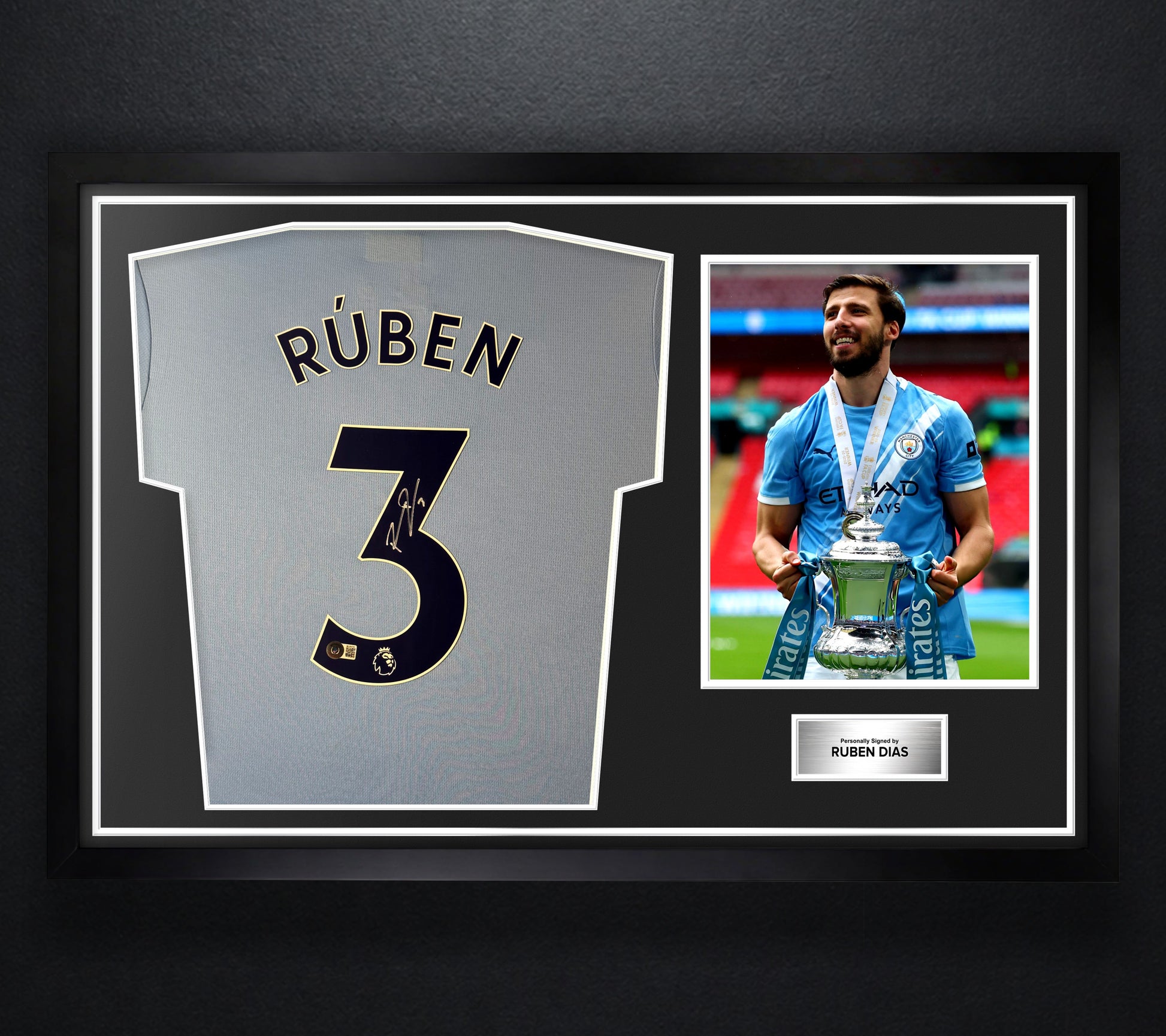 Ruben Dias Signed Manchester City Puma Jersey Framed Beckett COA - Photo of frame