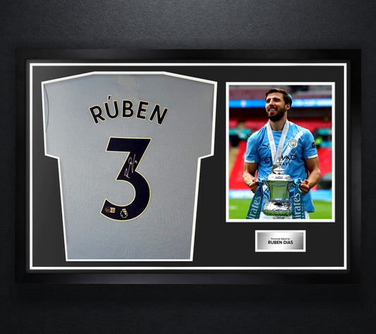 Ruben Dias Signed Manchester City Puma Jersey Framed Beckett COA - Photo of frame