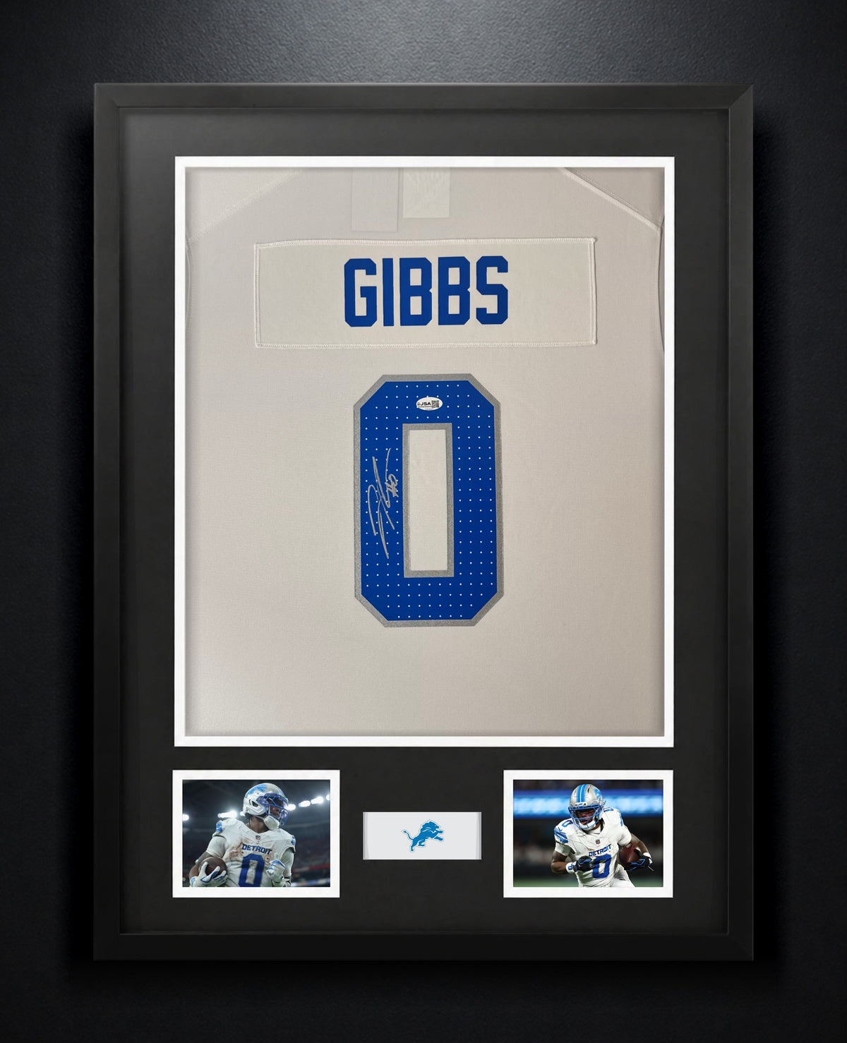 Jahmyr Gibbs Signed Detroit Lions Nike Jersey Framed JSA COA - Photo of frame