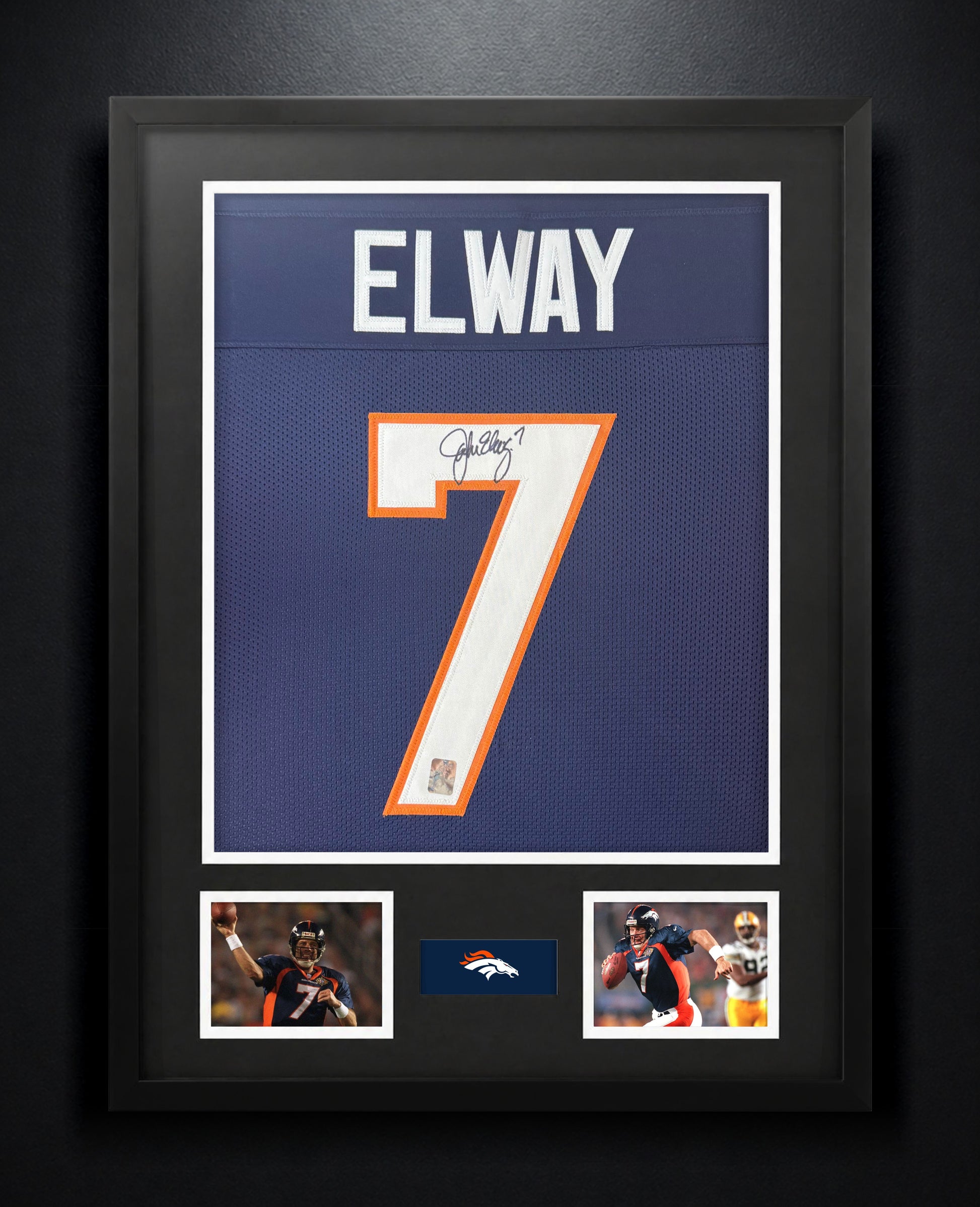 John Elway Signed Denver Broncos Jersey Framed Elway Holograms COA - Photo of frame