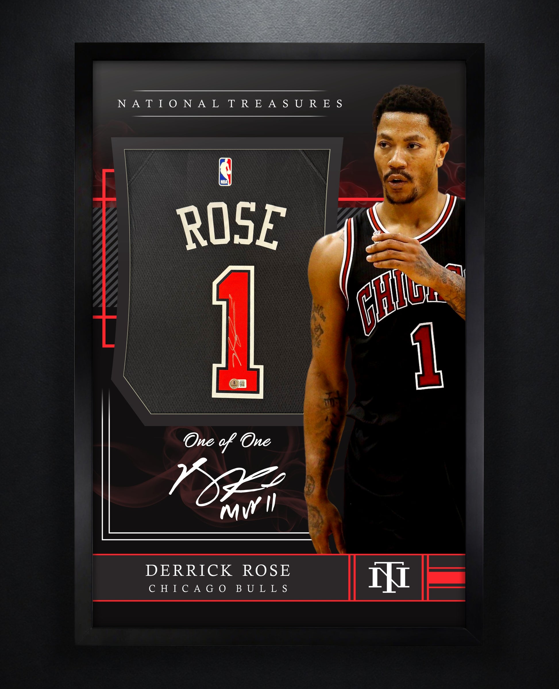 Derrick Rose Signed Chicago Bulls Nike Jersey Framed Beckett COA - Close up of Number