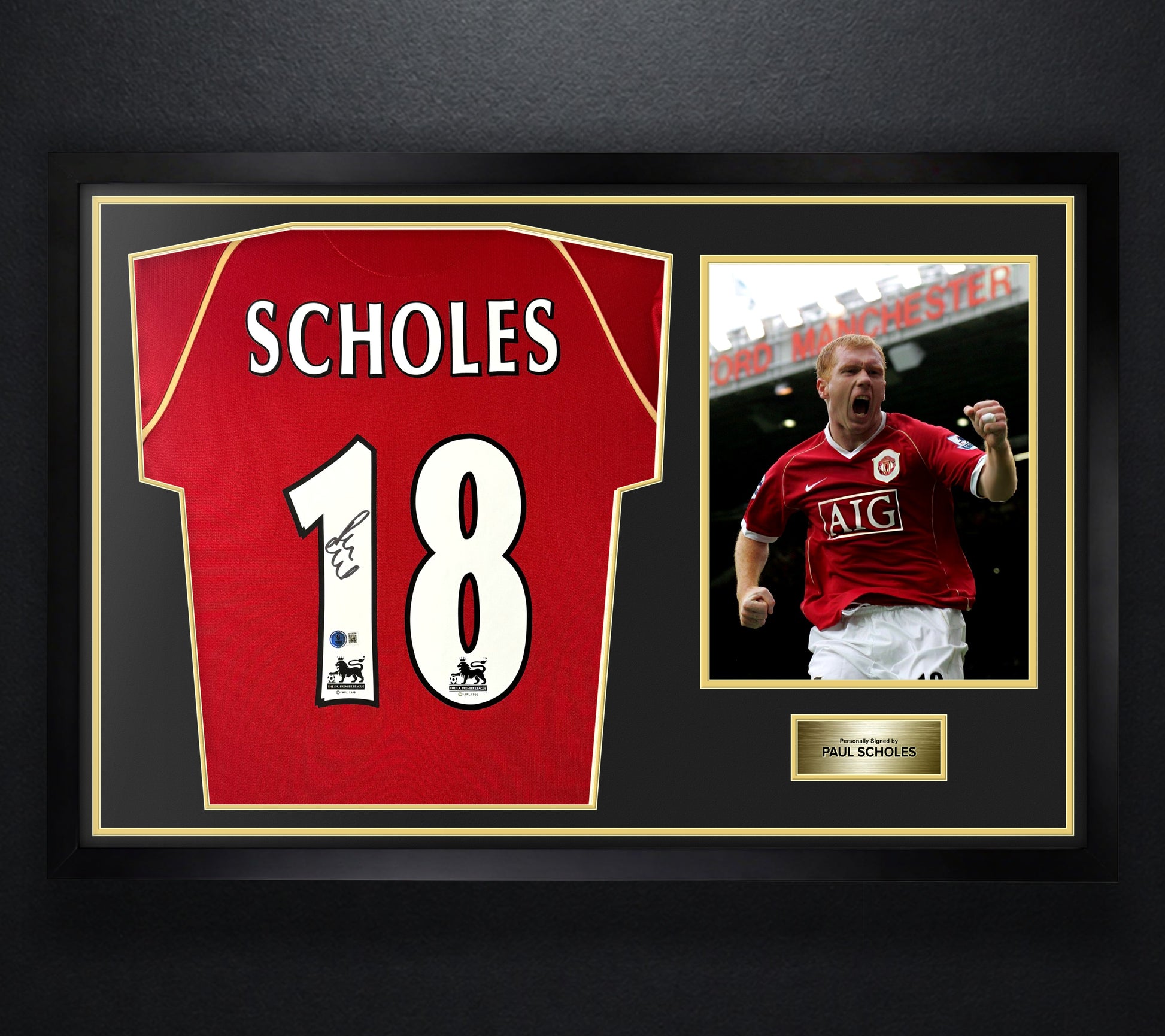 Paul Scholes Signed Manchester United Nike Jersey Framed Beckett COA - Photo of frame