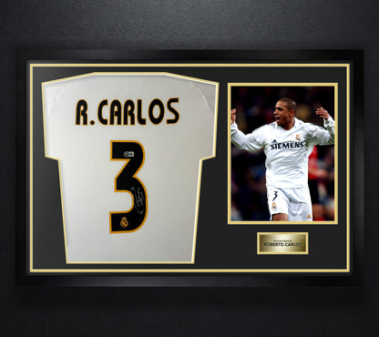 Roberto Carlos Signed Real Madrid Adidas Jersey Framed Beckett COA - Photo of frame