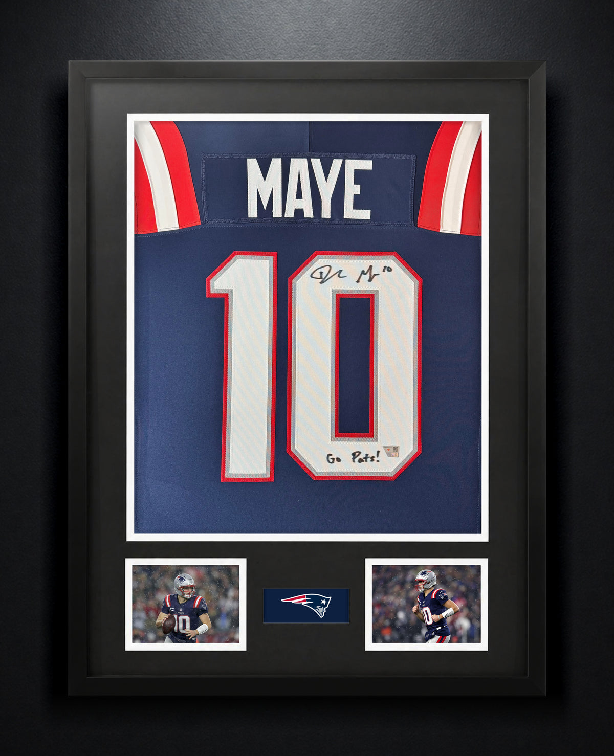 Drake Maye Signed New England Patriots Nike Jersey Framed Fanatics COA INSCRIBED - Photo of frame