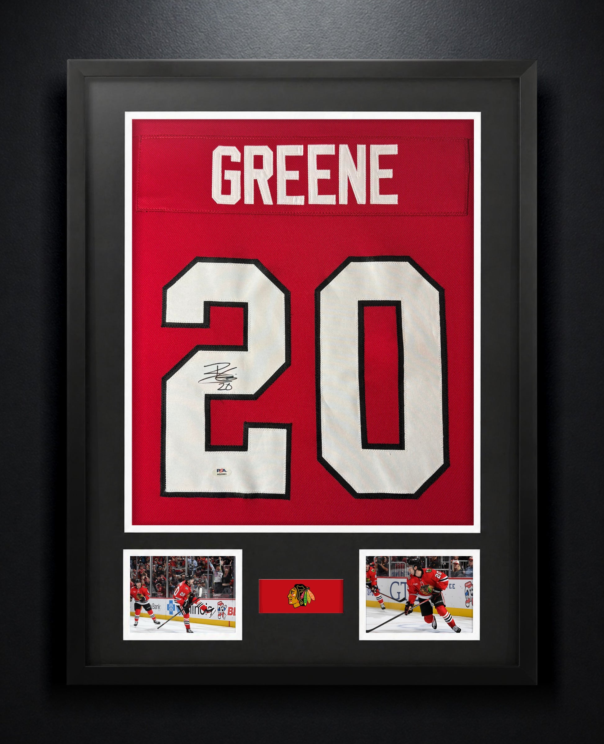 Ryan Greene Signed Chicago Blackhawks Jersey Framed PSA COA - Photo of frame