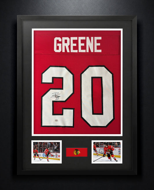 Ryan Greene Signed Chicago Blackhawks Jersey Framed PSA COA - Photo of frame