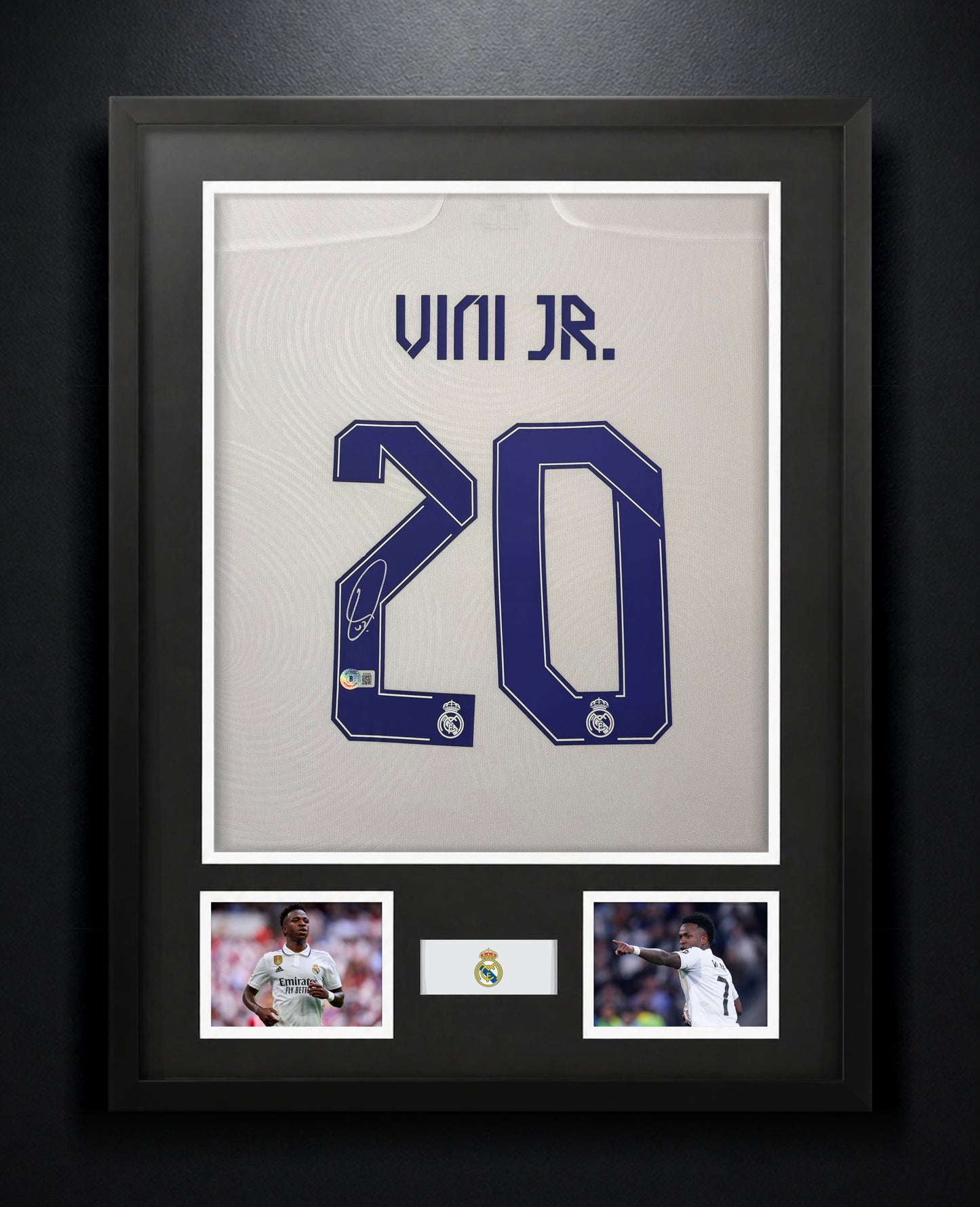 Vinicius Junior Signed Real Madrid Adidas Jersey Framed Beckett COA - Photo of frame