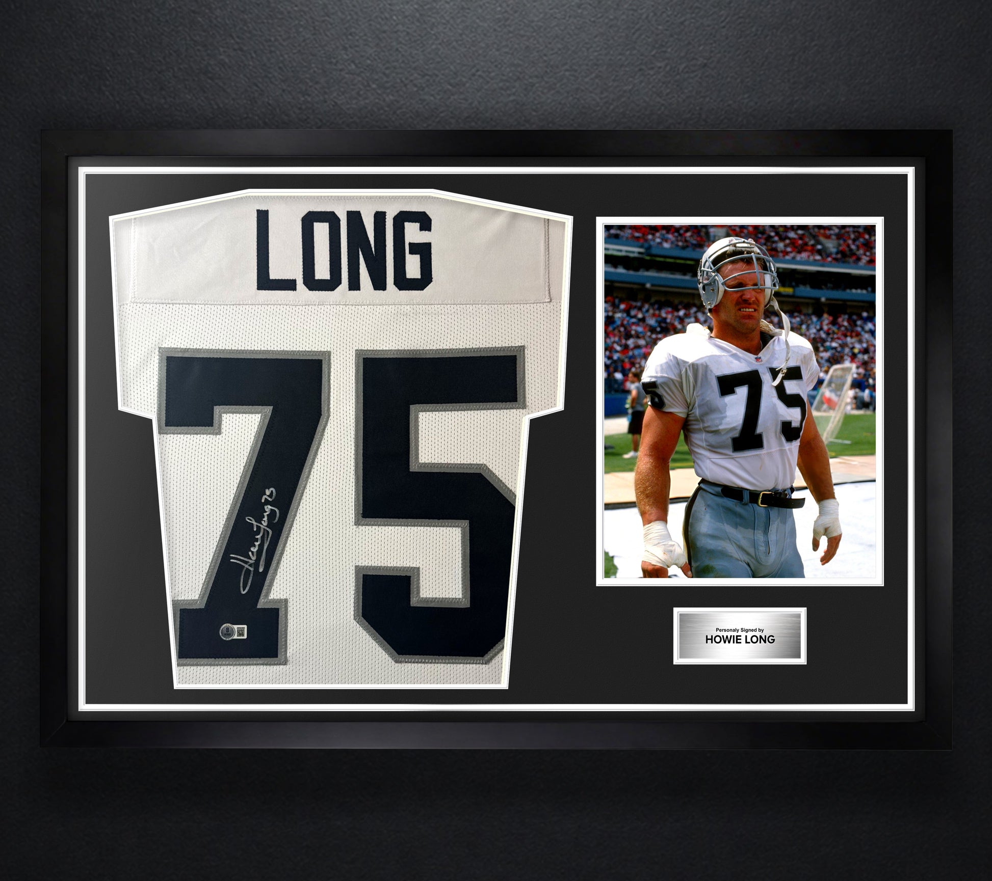 Howie Long Signed Oakland Raiders Jersey Framed Beckett COA - Photo of frame