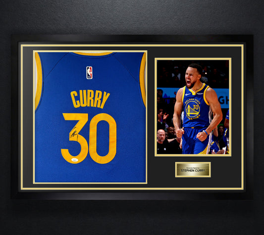 Stephen Curry Signed Golden State Warriors Jersey Framed JSA LOA & COA - Photo of frame