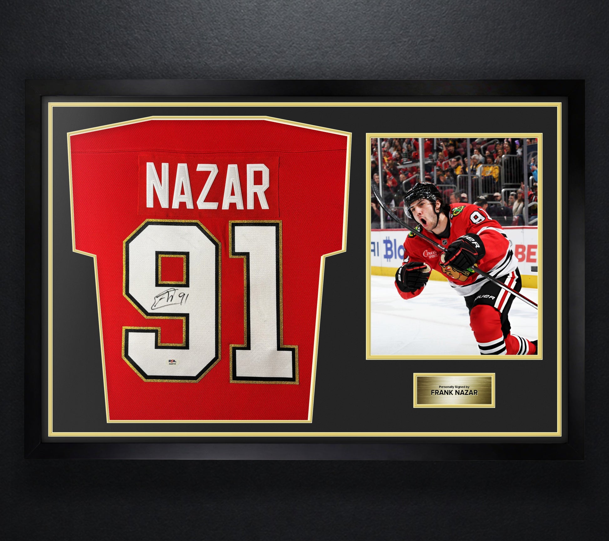 Frank Nazar Signed Chicago Blackhawks Fanatics Jersey Framed PSA COA - Photo of frame