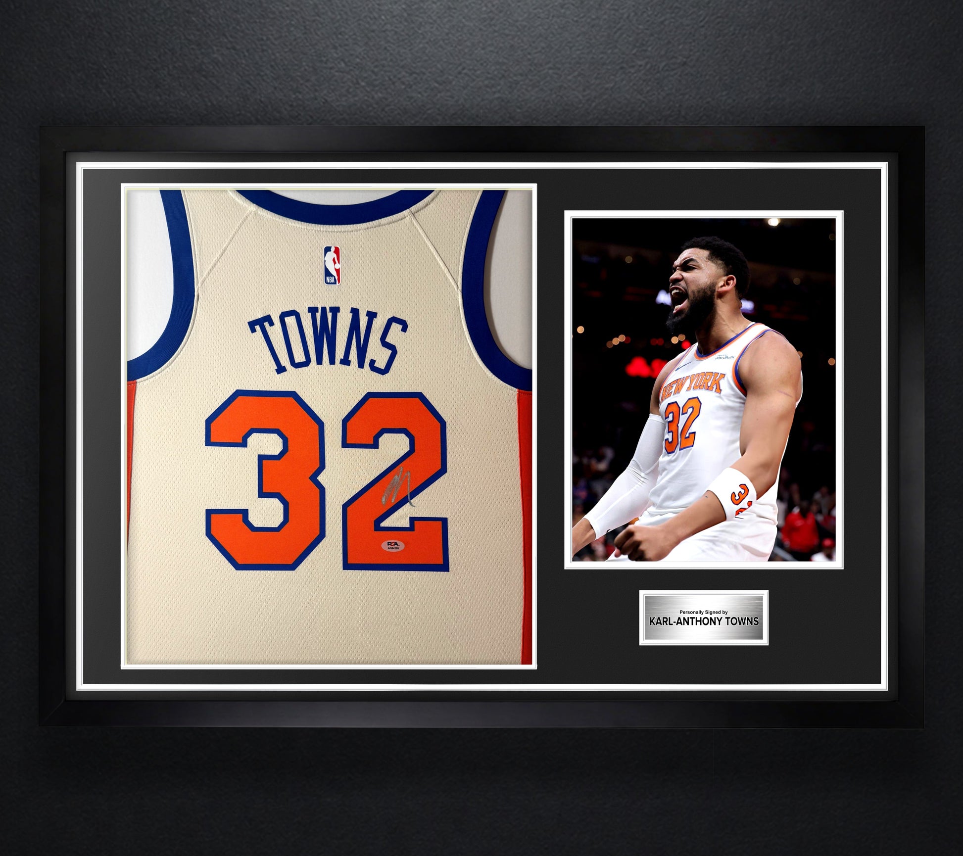 Karl-Anthony Towns Signed New York Knicks Nike Jersey Framed PSA COA - Photo of frame